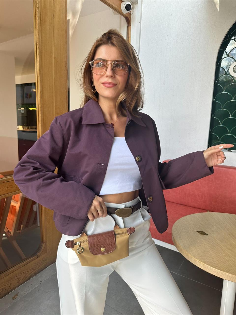 Mürdüm Kapaklı Cepli Mevsimlik Ceket