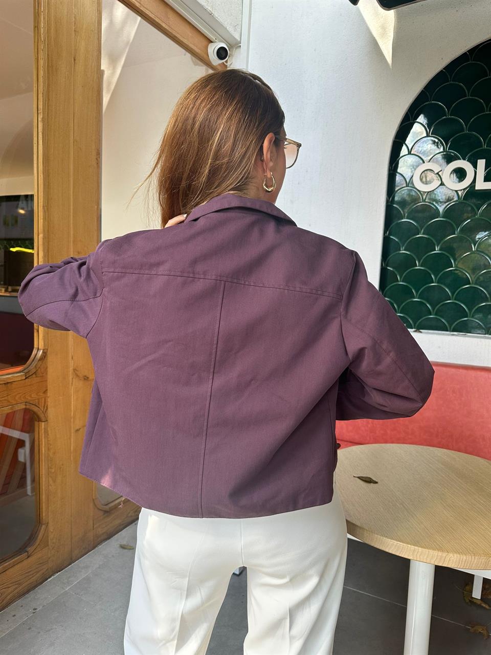 Mürdüm Kapaklı Cepli Mevsimlik Ceket