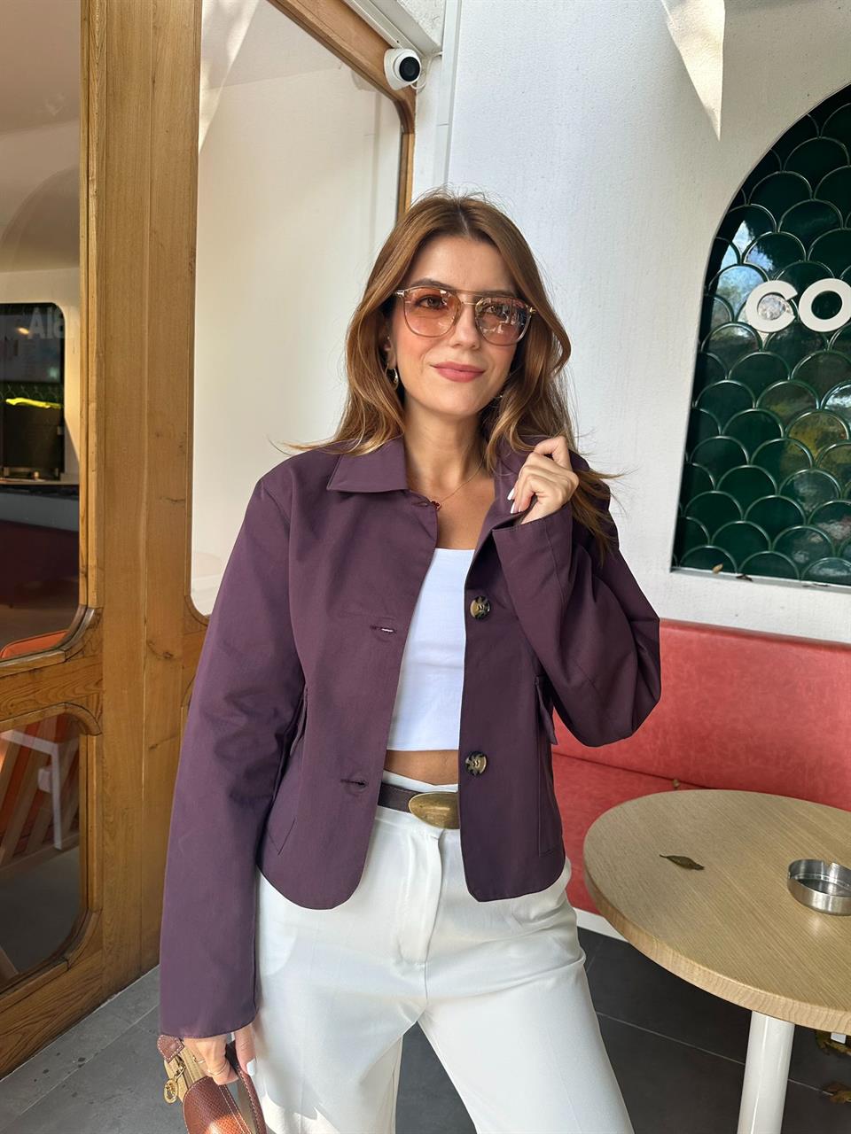 Mürdüm Kapaklı Cepli Mevsimlik Ceket