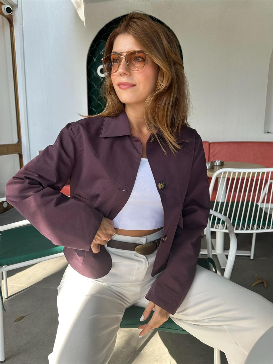 Mürdüm Kapaklı Cepli Mevsimlik Ceket