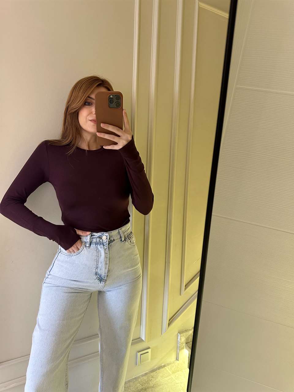 Mürdüm Parmak Geçmeli Viskon Bluz