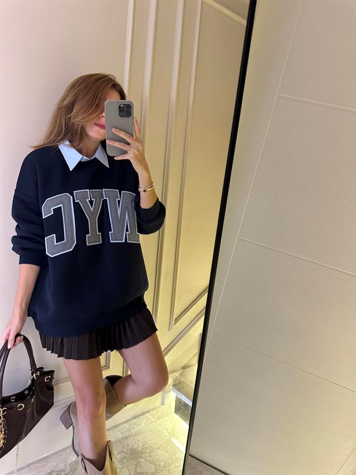 NYC Gömlek Yaka Detay Sweatshirt