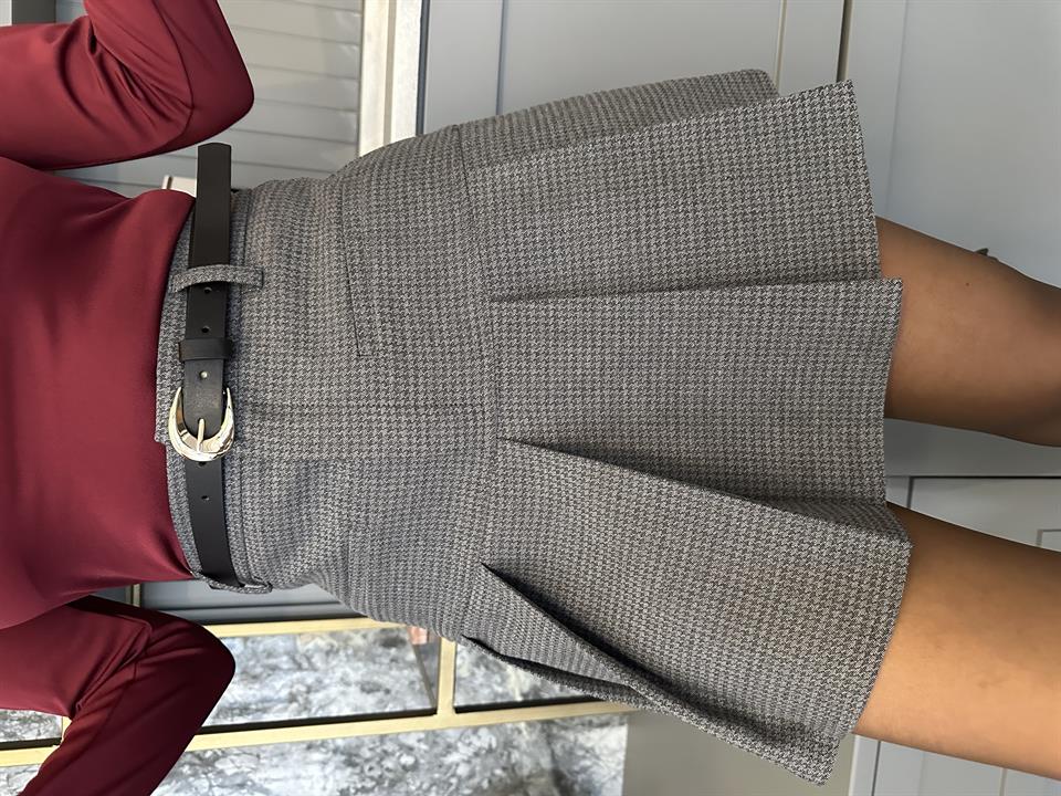 Ön Mini Cep Detay Kemerli Şort Etek