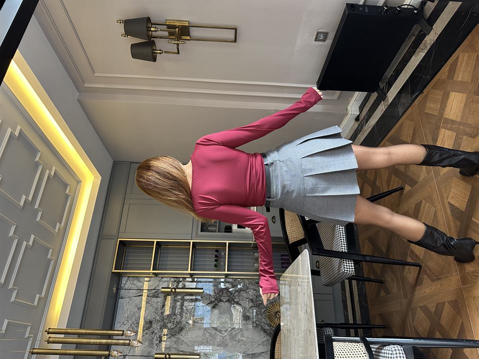 Ön Mini Cep Detay Kemerli Şort Etek