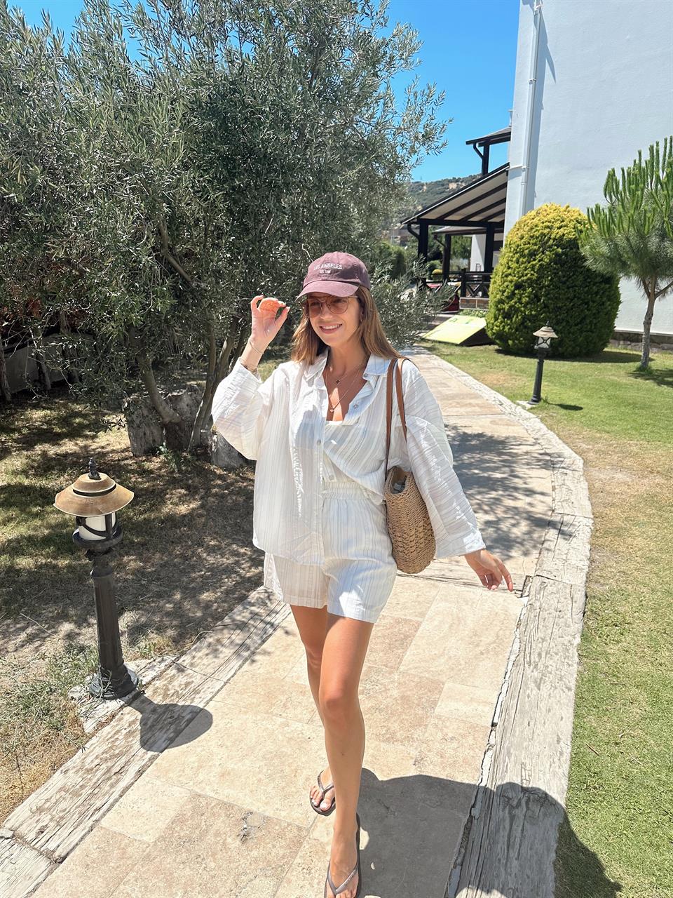 Oversize Çizgili Gömlek Şort Takım