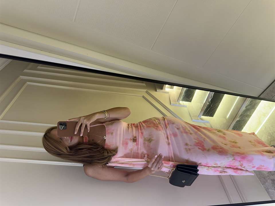 Pembe Çiçek Desen Fularlı Tül Elbise