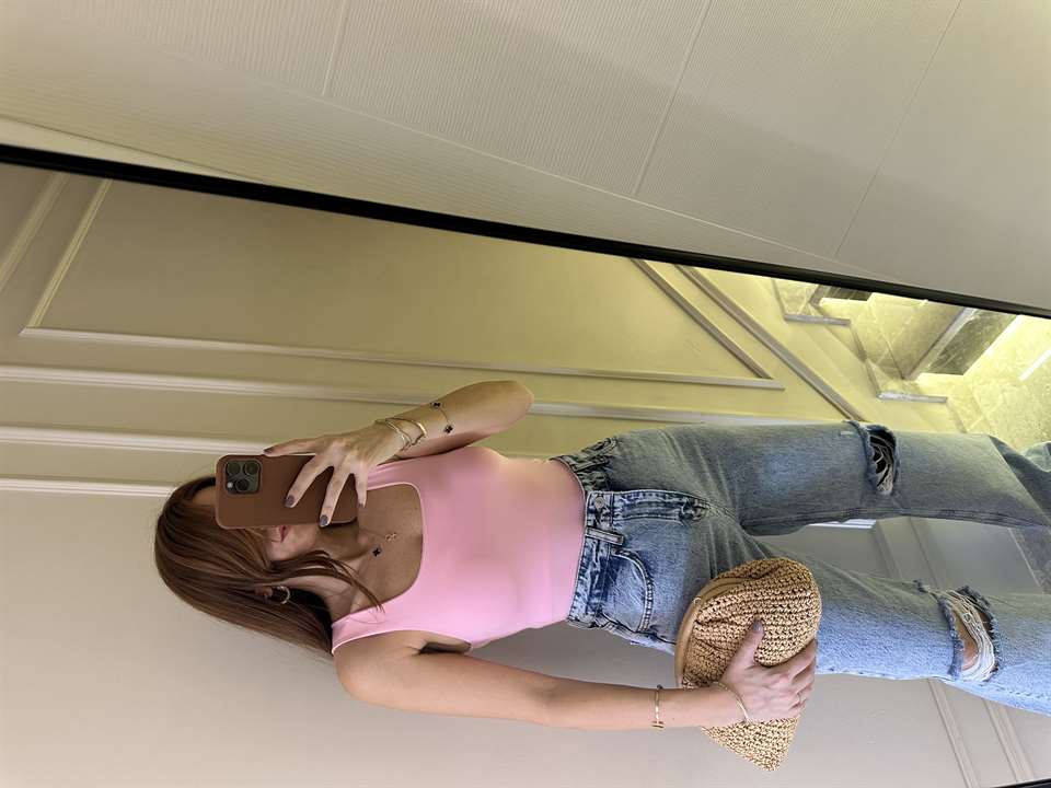 Pembe Kare Tulumlu Bodysuit Zıbın