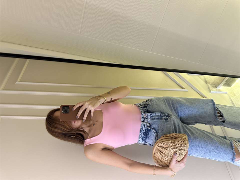 Pembe Kare Tulumlu Bodysuit Zıbın