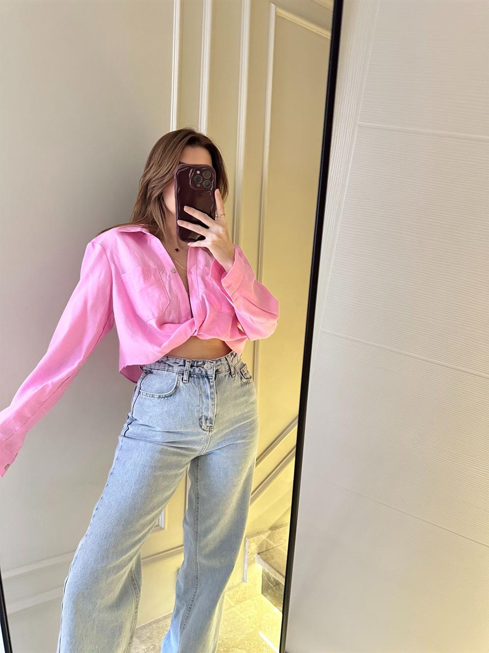 Pembe Önü Çapraz Gömlek