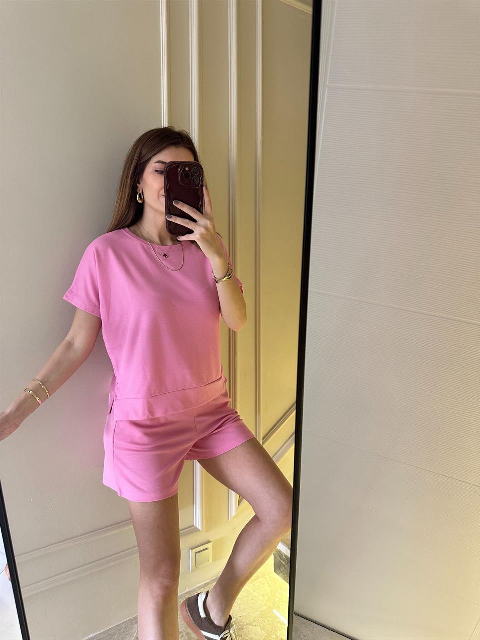 Pembe Pike Şortlu Takım
