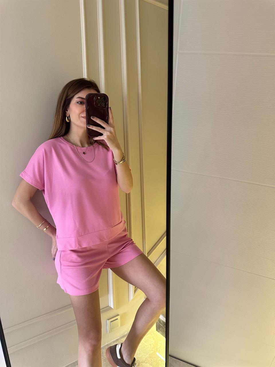 Pembe Pike Şortlu Takım