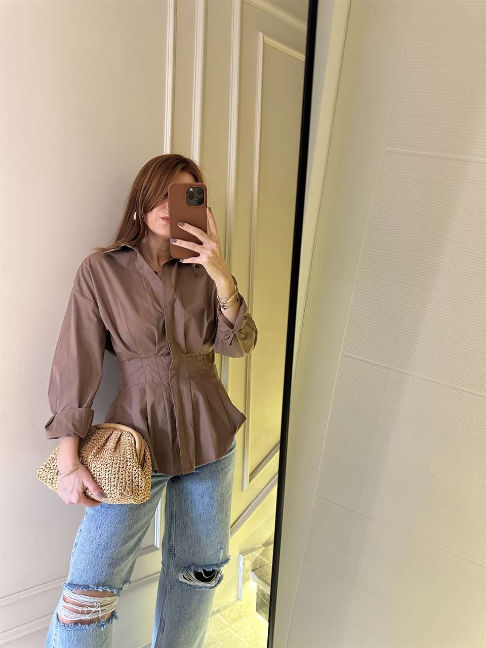 Pileli Büzgülü Poplin Gömlek