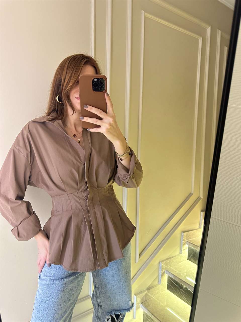 Pileli Büzgülü Poplin Gömlek