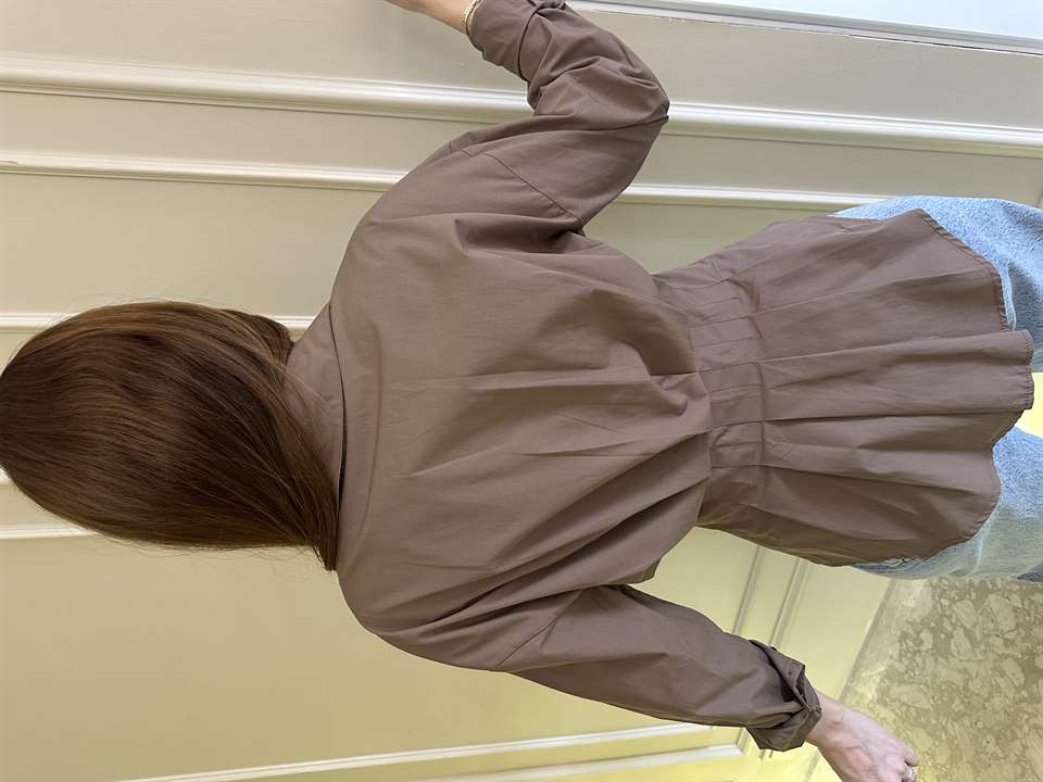 Pileli Büzgülü Poplin Gömlek