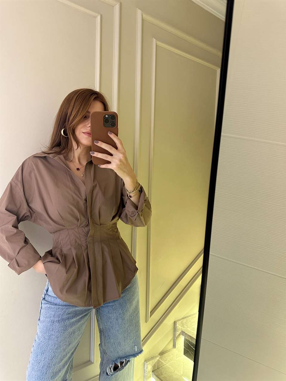 Pileli Büzgülü Poplin Gömlek