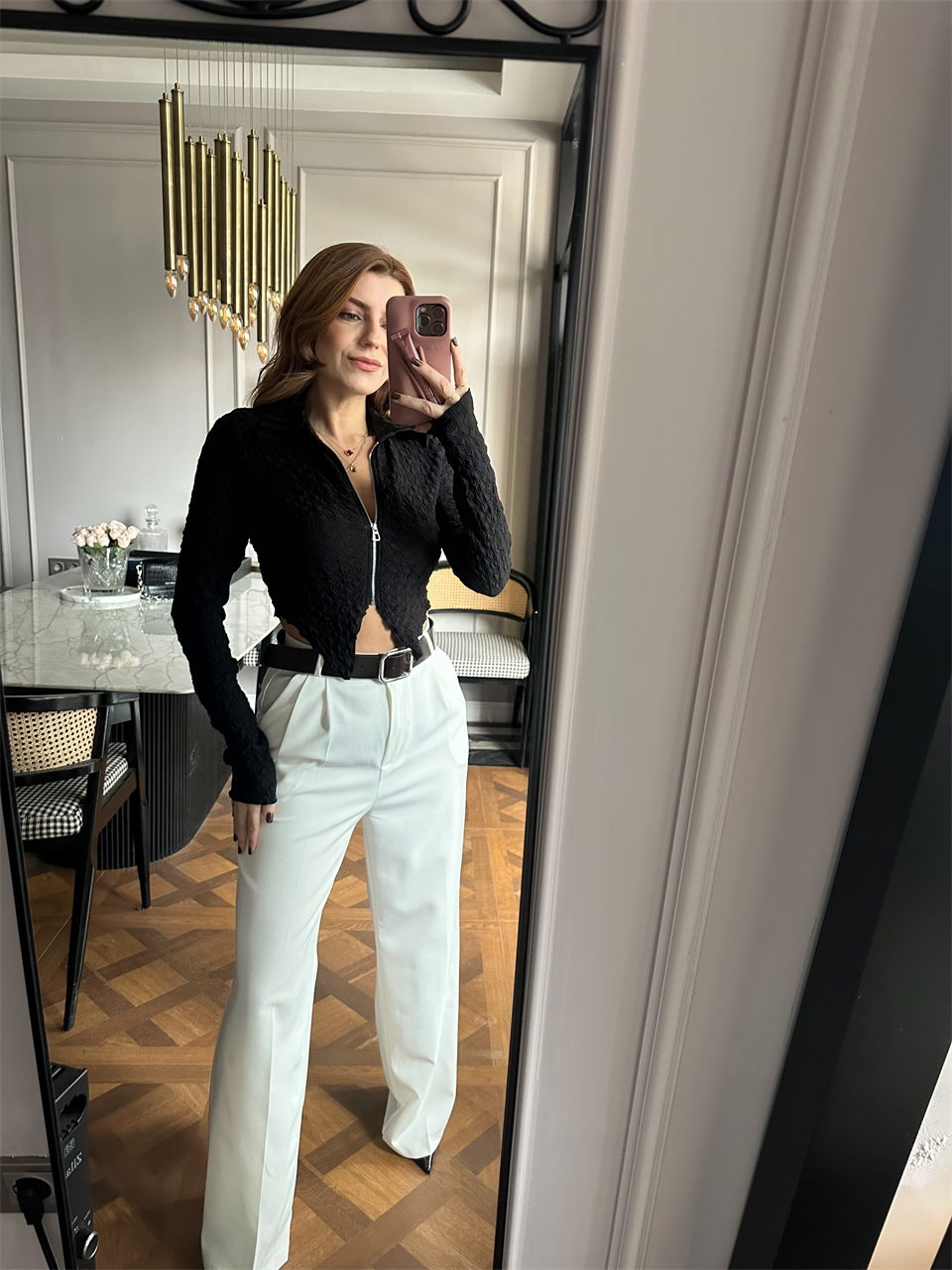 Polo Yaka Fermuarlı Kırışık Görünüm Bluz