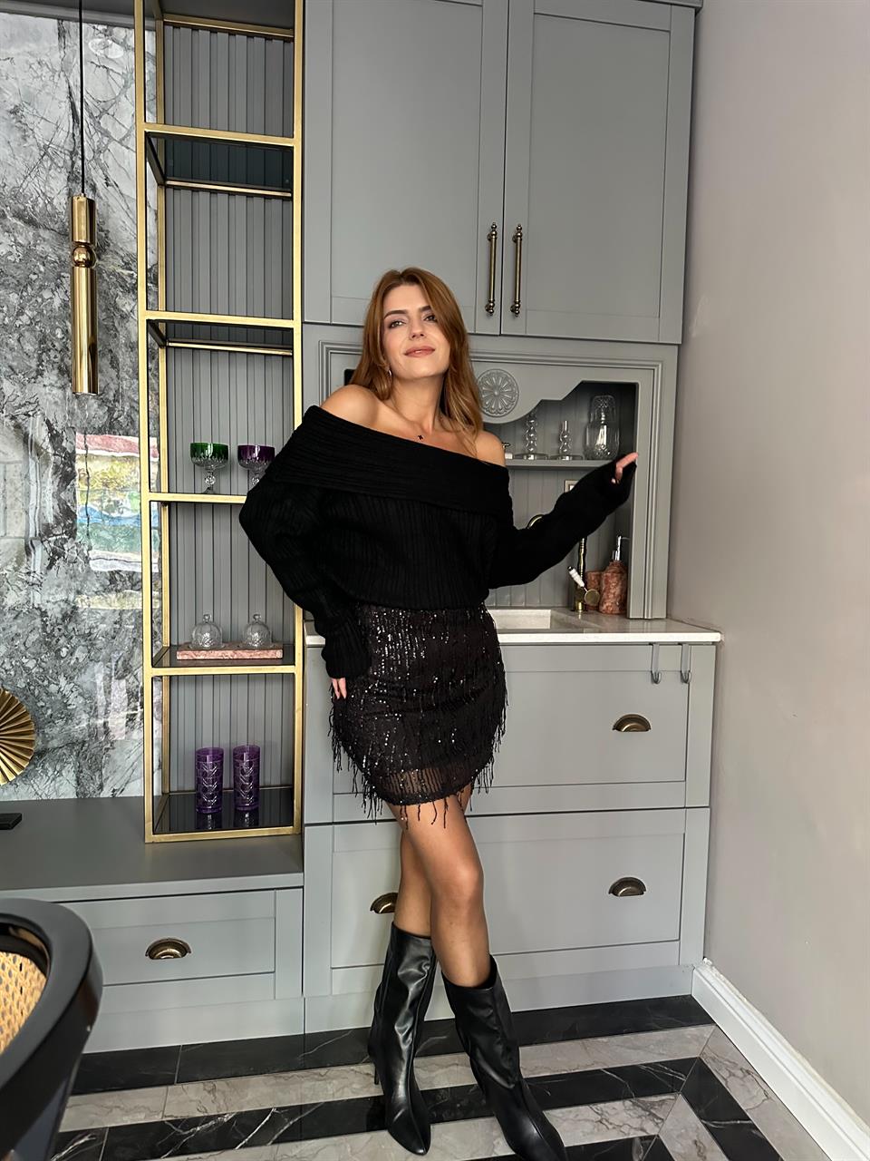 Pul Payet Püsküllü Mini Etek