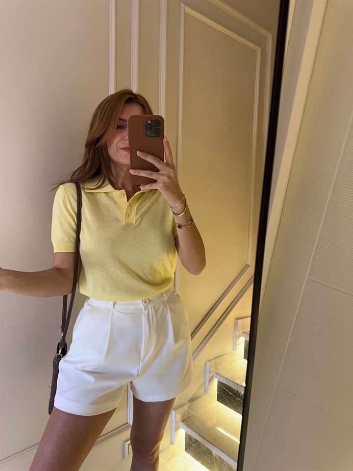 Sarı Polo Yaka İnce Triko Bluz