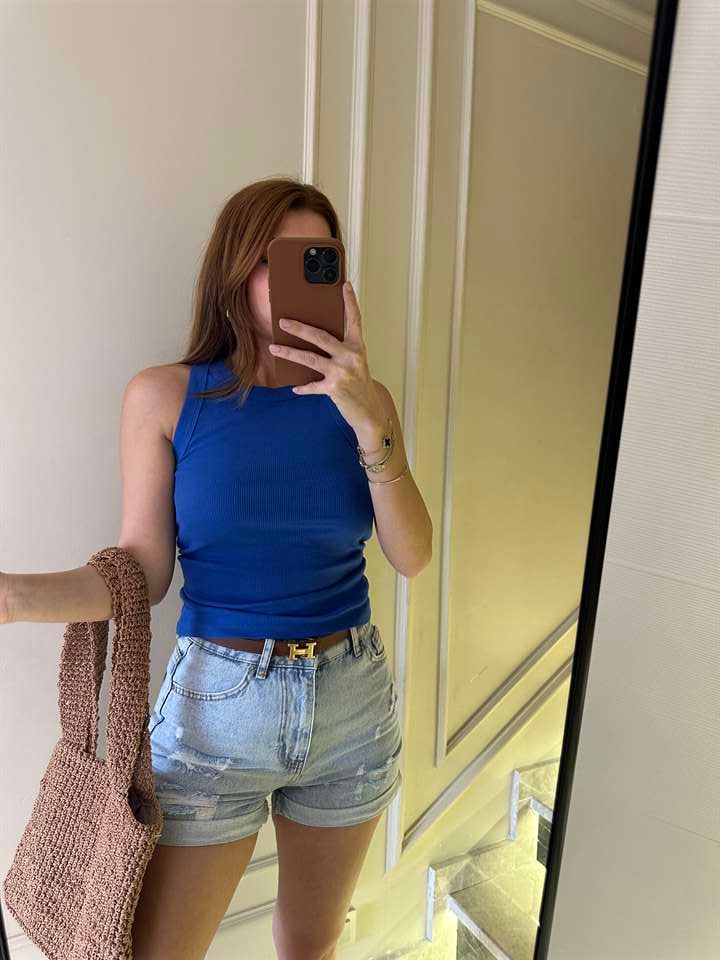 Sax Mavi Halter Yaka Kalın Biyeli Atlet