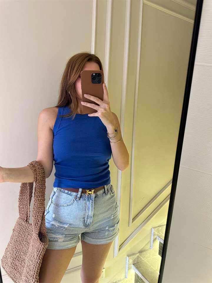 Sax Mavi Halter Yaka Kalın Biyeli Atlet