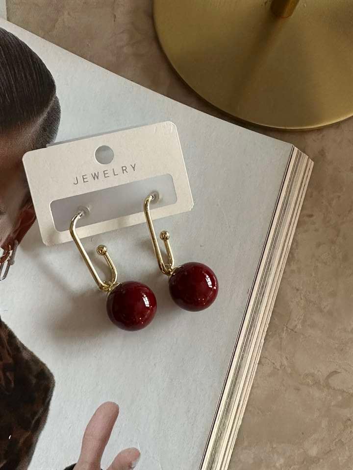 Sedefli Bordo İnci Küpe