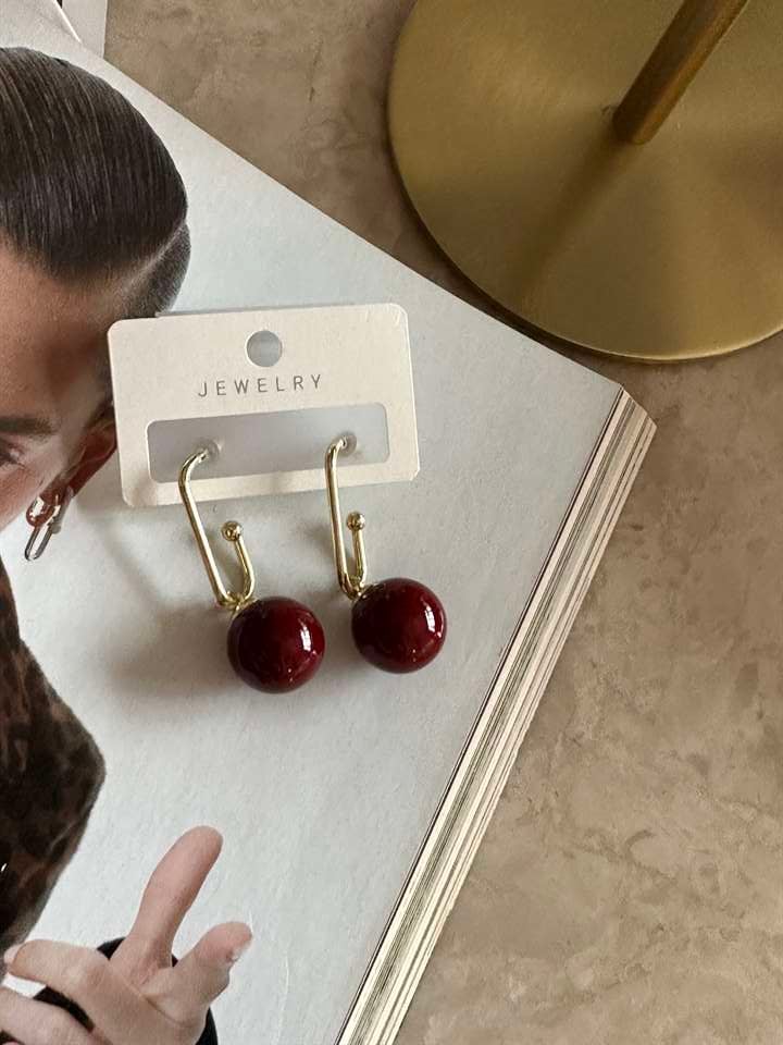 Sedefli Bordo İnci Küpe