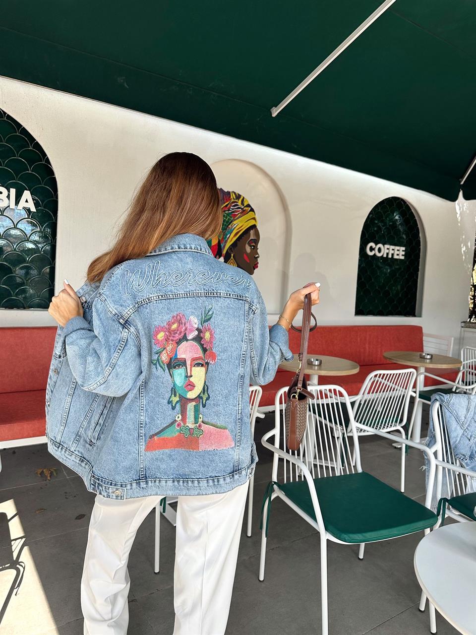 Sırt Baskı Uzun Kot Ceket