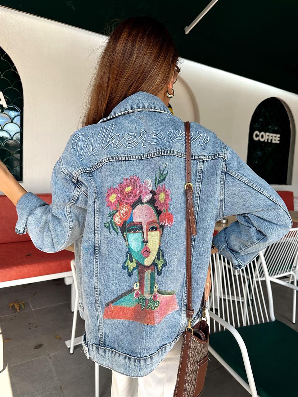 Sırt Baskı Uzun Kot Ceket