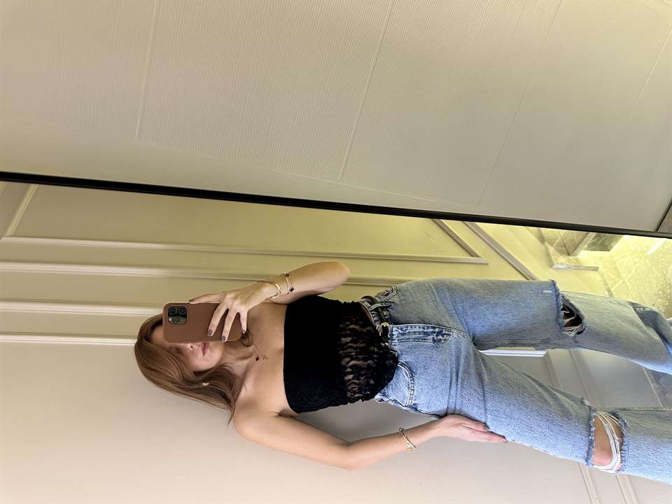 Siyah Asimetrik Gipeli Straplez Bluz