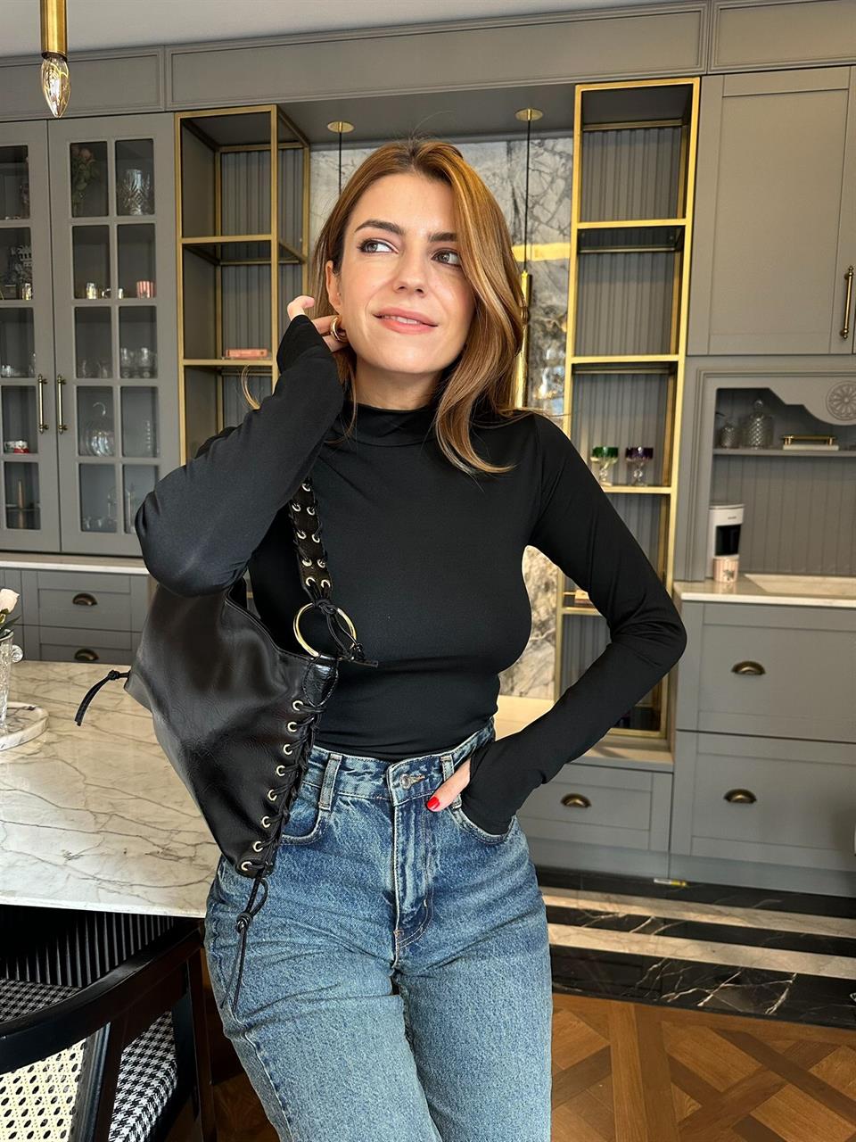 Siyah Balıkçı Yaka Çıtçıtlı Zıbın