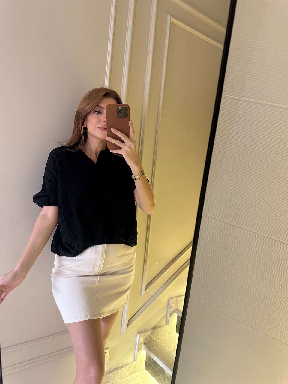 Siyah Balon Gofreli Gömlek