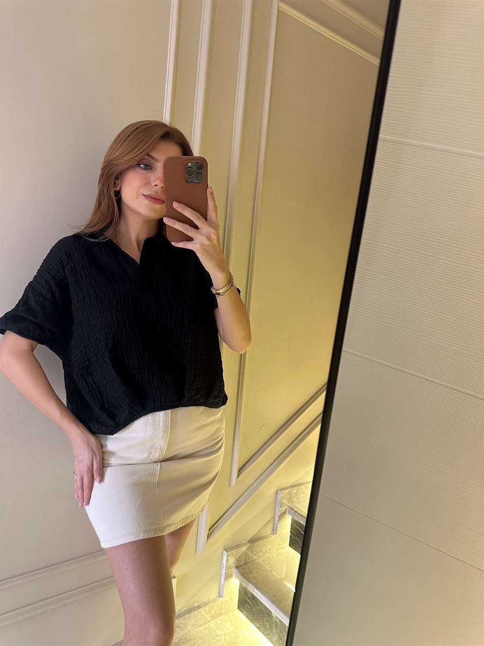 Siyah Balon Gofreli Gömlek