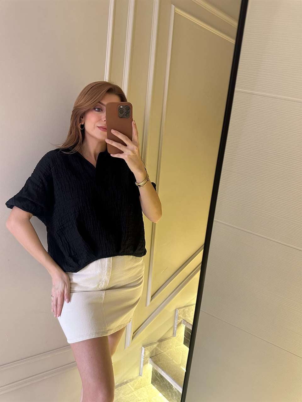 Siyah Balon Gofreli Gömlek