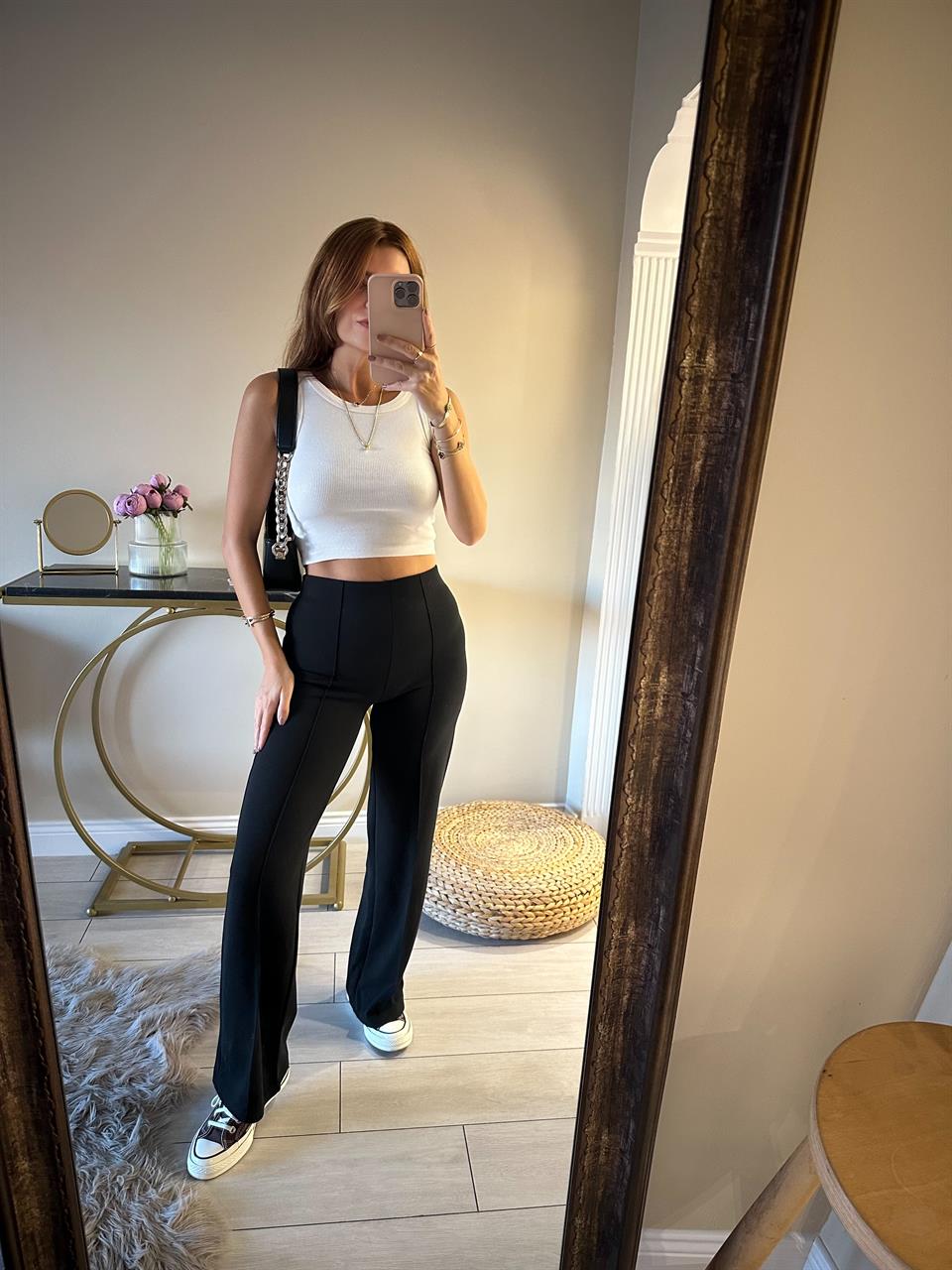 Siyah Bel Lastik Çimalı Pantolon