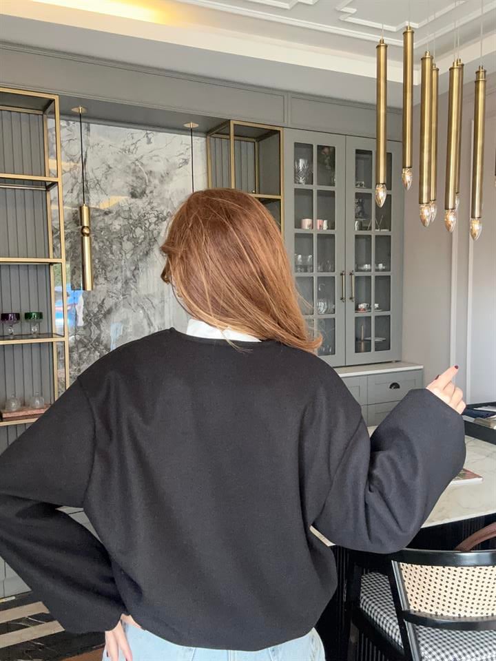 Siyah Bisiklet Yaka Kaşe Ceket