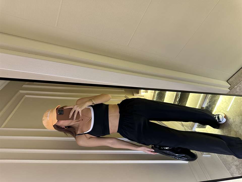 Siyah Bol Paça Tensel Pantolon