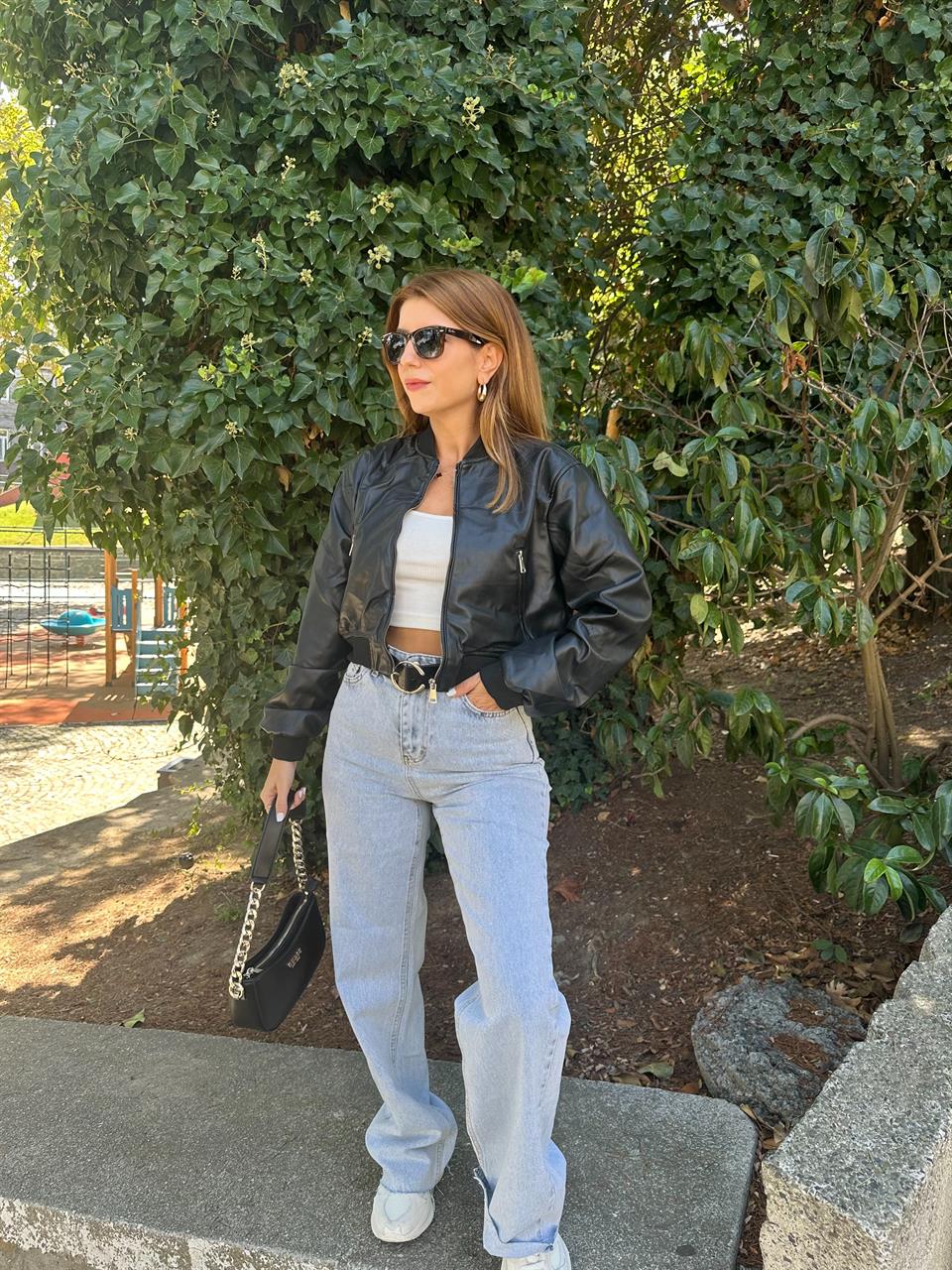 Siyah Bomber Deri Ceket