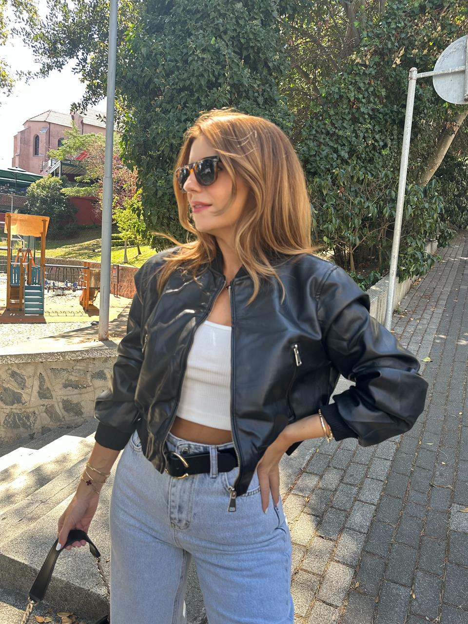 Siyah Bomber Deri Ceket