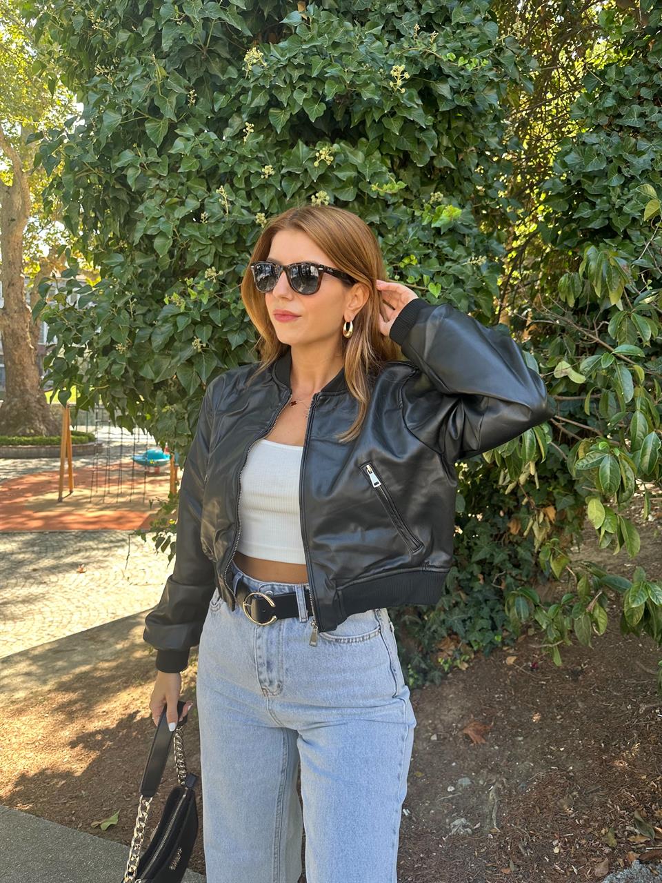 Siyah Bomber Deri Ceket