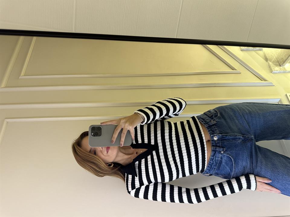 Siyah Çizgili Polo Yaka Yumoş Badi