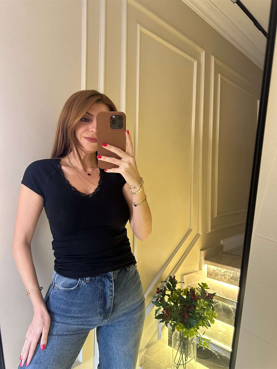 Siyah Dantelli Soft Touch Tişört