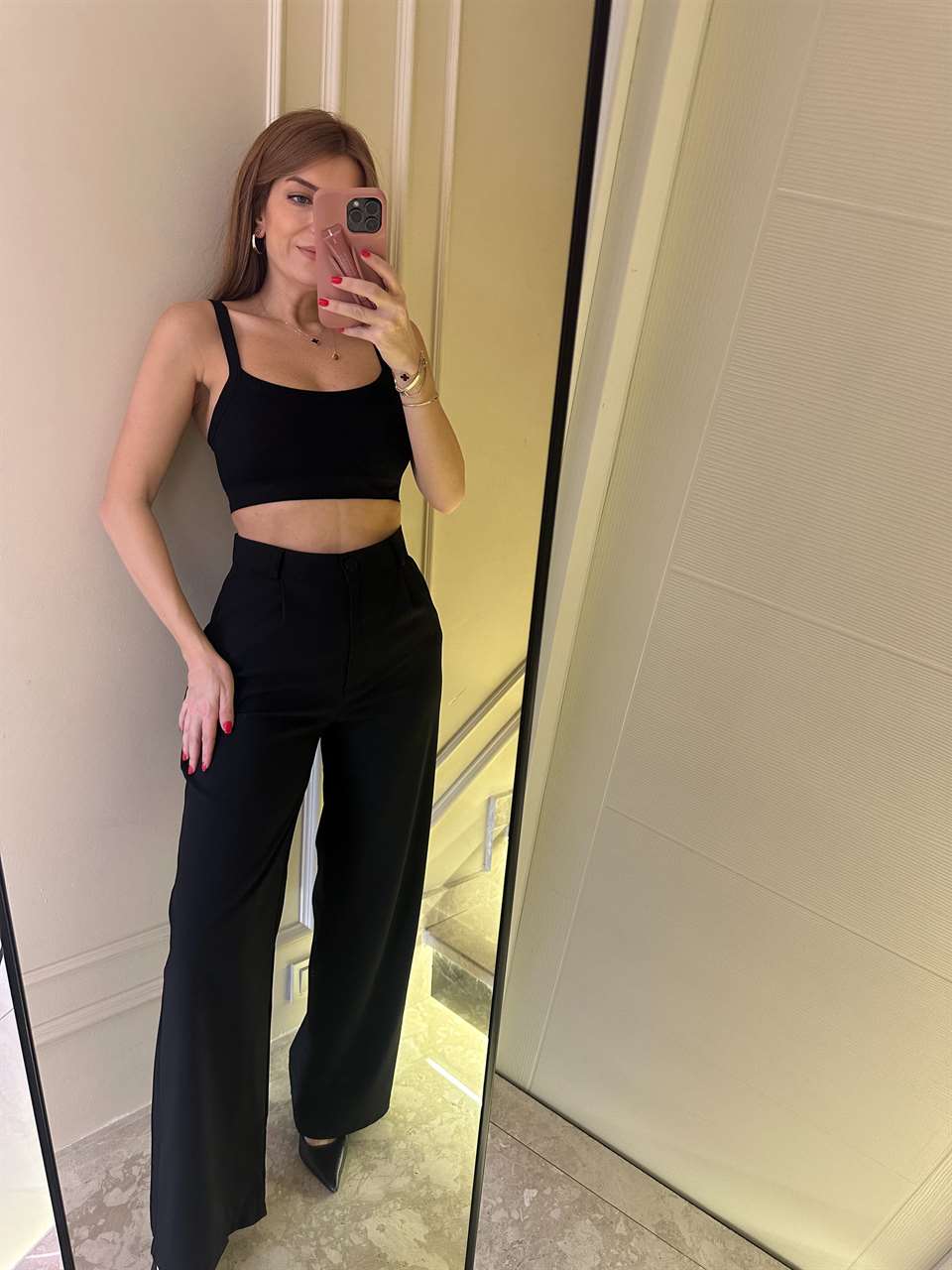 Siyah Duble Kumaş Palazzo Pantolon