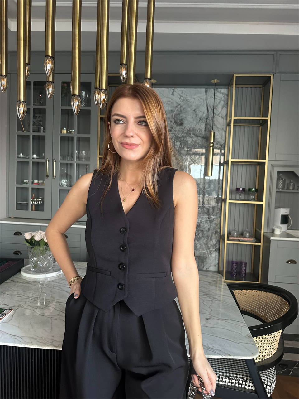 Siyah Duble Kumaş Yelek