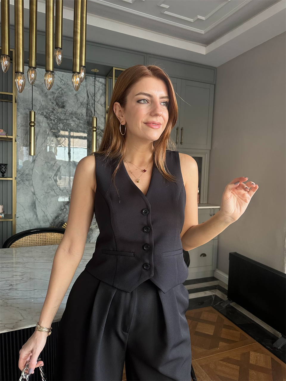 Siyah Duble Kumaş Yelek