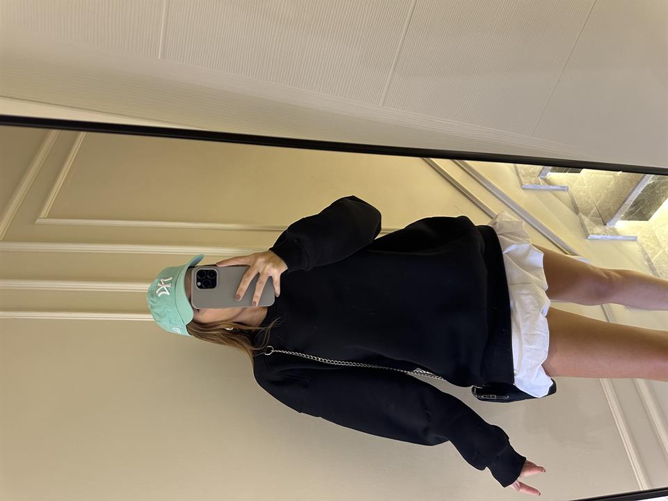 Siyah İçi Polar Oversize Sweatshirt