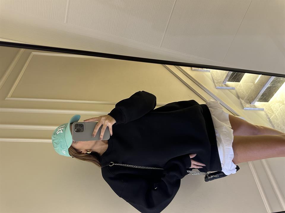 Siyah İçi Polar Oversize Sweatshirt