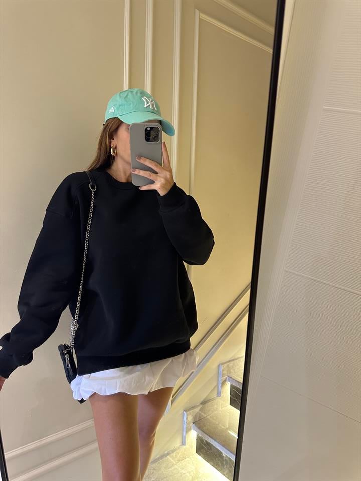 Siyah İçi Polar Oversize Sweatshirt