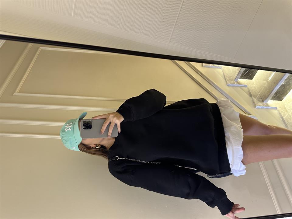 Siyah İçi Polar Oversize Sweatshirt