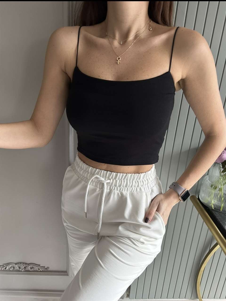 Siyah İp Askılı Crop Body