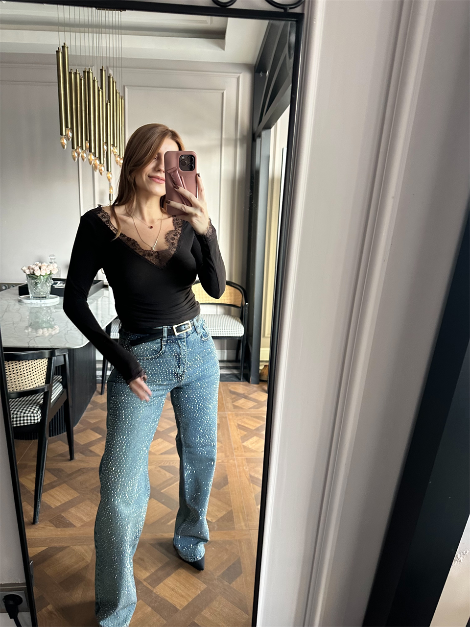 Siyah Transparan Ön Arka V Yaka Bluz